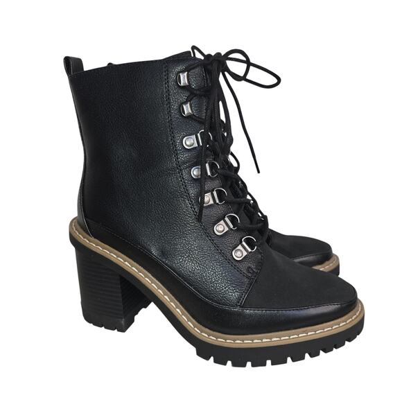A New Day Boots Womens Size 7.5 Black Lace Up Chunky Heel Combat Lug Sole Shoes - Picture 1 of 13